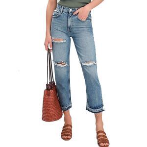 NWOT We The Free Lita Distressed High Waisted Slim Leg Jeans 28 Ankle Light Wash